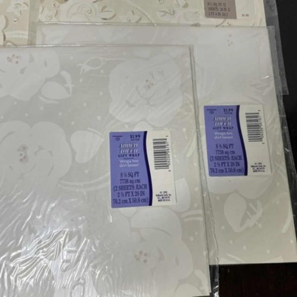 Vintage Hallmark & Added Plus ‘93 Gift Wrap Wedding Floral Pearly Shower 6 Packs